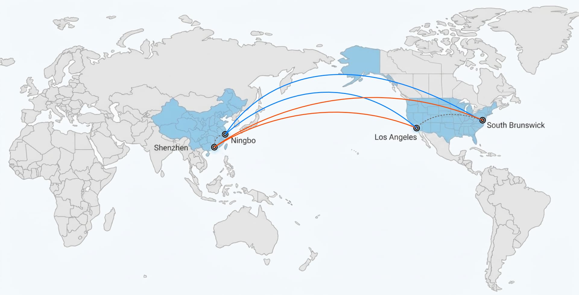 中美物流线路地图